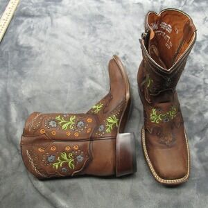 Dan Post Women 8M Boots Brown Leather Square Embroidered Cowgirl Western Riding